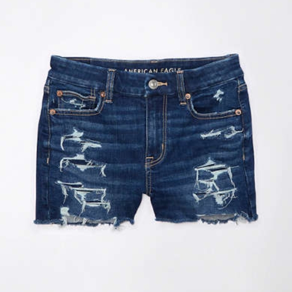 🆕 American Eagle High-Rise Distressed Dark Wash Shorts. NWOT - Picture 11 of 12